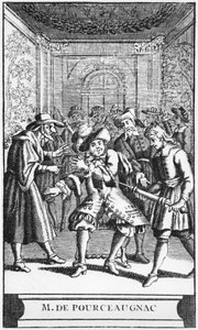 Frontispiceillustration från Monsieur de Pourceaugnac av Moliere, c.1669 av French School