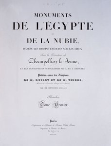 Frontispice av 1:a volymen av Monuments de lEgypte et de la Nubie av konstnären, publicerad i Paris av Firmin-Didot, 1835 av French School