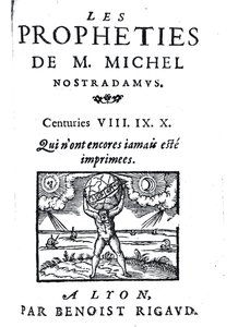 Frontispice till The Prophecies of M. Michel Nostradamus, pub. av Benoist Rigaud, 1568 av French School