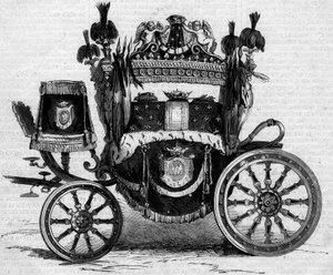 Funebre tank som användes under prins Jerome Bonapartes (1784-1860) obseques. Gravyr i "" Le Monde Illustré"" nr 169 av den 7 juli 1860. av French School