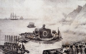 Begravning av Napoleon I: avgång från St. Helena - teckning av Levilly, i "" Historisk målning av Napoleons begravning"" av M. St Maurice, ca. 1851. av French School