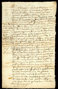 Pälshandelskontrakt mellan Francois Francoeur och fyra resande för godstransport och köp av bäverskinn i Michilimackinac och Chicago, 1692 (se även 332317) av French School