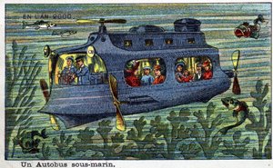 Futuredays: A Nineteenth Century Vision of the Year 2000 Series: A Underwater Bus. Kromolitografi av Villemard av French School