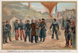 Gambetta lämnar Paris i luftballongen Armand-Barbes av French School