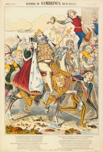 Gambriunus, legendarisk kung av Flandern, broadsheet publicerad av Verlag Haguenthal, Pont-a-Mousson, 1860 av French School