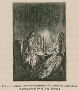 Spelande; från Occupations des Dames, av Chodovieski av French School