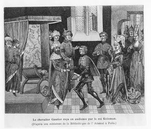 Gautier mottogs av kung Koloman av Ungern (gravyr) av French School