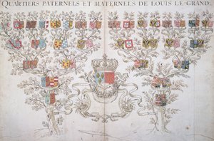 Släktforskning av Ludvig XIV (1638-1715) som visar hans rätt till Frankrikes krona, 1643 av French School