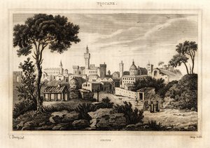 Allmän vy av Siena (Siena) i Toscana, gravyr av C. Deveze i "Italien pittoreska", Amable Coste redaktör av French School