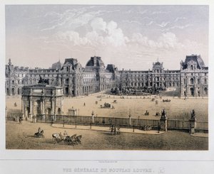 Översikt över det nya Louvren: Arc du Carrousel - Gravyr av 1800-talet. av French School
