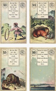Tyska utgåvan av Lenormand French cartomancy däck: The Child, The Fox, The Bear, The Star, utgiven av Dondorf, Frankfurt, 1800-talet av French School