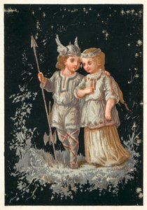Flicka och pojke i nordisk eller germansk kostym (chromolitho) av French School