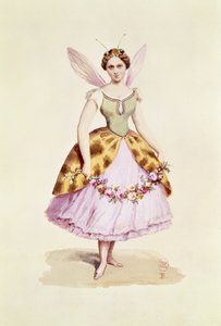 Flickan i en bidräkt, Bonaparte-emblemet, som burits på en fest för finklänningar som Napoleon III och kejsarinnan Eugenie gav den 9 februari 1863 (wc på papper) av French School