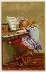 Flicka som spelar piano (chromolitho) av French School