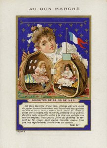 Flicka som leker med dockor som sitter inuti valnötsskalet, Guerites de bains de mer av French School