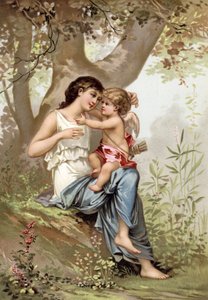Flicka, möjligen Venus, med Amor av French School