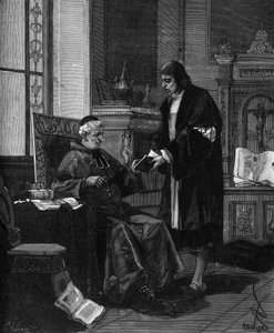 Girolamo Fracastoro känd som FRACASTOR (1478-1553). Italiensk humanist och läkare presenterar sin dikt för kardinal Bembo. av French School