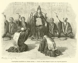 Buddhistisk överstepräst som dyrkas (gravyr) av French School