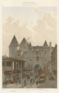Grand Chatelet, utsikt tagen från Rue St Denis, 1800 av French School