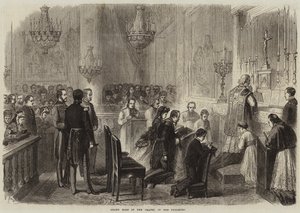 Stormässa i Tuileriernas kapell (gravyr) av French School