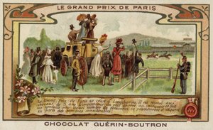 Paris Grand Prix hästkapplöpning, Longchamps (chromolitho) av French School