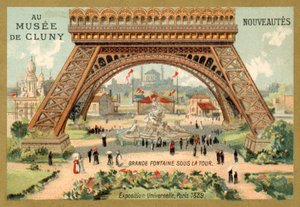Stor fontän under Eiffeltornet, Exposition Universelle, Paris av French School