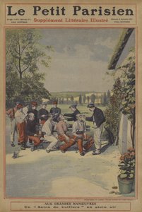 Franska arméns stora manövrar: en frisörsalong (litho i färg) av French School