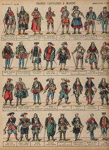 Stora militärfigurer (färgad gravyr) av French School