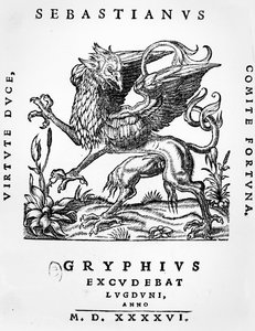 Griffin skrivare emblem av Sebastianus Gryphius, Lyon, 1546 av French School