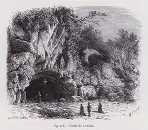 Lourdes grotta (gravyr) av French School