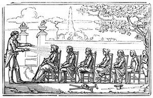 Gruppmagnetisk terapi, illustration från Therapeutique Magnetique av Baron du Potet, 1863 av French School
