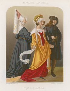Grupp människor på 1400-talets mode av French School