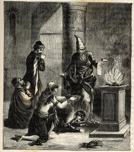 Guebres (eller zoroastrisk) - Elddyrkare - - Gravyr i "Sciences à la potee de tous - physics et chimie populaire" av Alexis Clerc. Sent 1800-tal. Privat samling. av French School