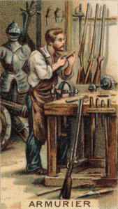 Vapensmed i arbete i sin verkstad (chromolitho) av French School