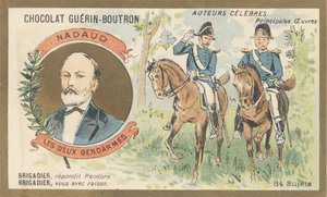 Gustave Nadaud (1820-1893), fransk goguettier, poet och låtskrivare, författare till "Les deux gendarmes" eller "Pandora" satirverk som förbjudits av regimen av French School
