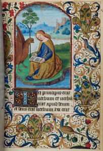 H/L-3-3 fol. 14r St John the Evangelist, från Time Book, Use of Paris, mitten av 1400-talet av French School