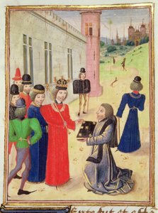 Harl 4380 f.233v Froissart presenterar sin bok för Richard II, från Froissarts Chronicle, Vol IV (vellum) av French School