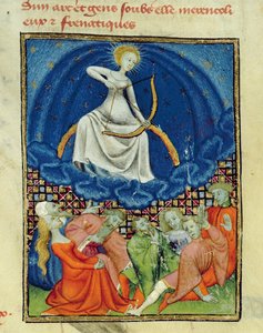 Harl 4431 f.101 Diana och hennes anhängare, galningar (Måndyrkare), parisisk kopia, c.1410-15 av French School