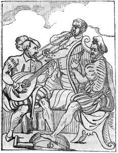 Harpa och lutspelare (Cythara och Testudo) på 1500-talet. I "" Den pittoreska butiken"" 1836 av French School
