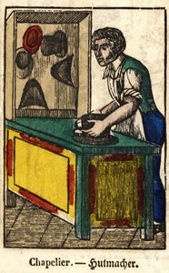 Hattmakare; Serie om handel, bild av Epinal från 1800-talet. av French School