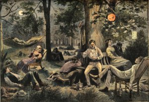 Värme i New York: invånarna slår läger i parkerna, från tidningen "Le Petit Parisien", den 26/07/1908 (gravyr) av French School