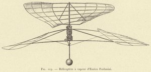 Helicopter a vapeur av Enrico Forlanini (gravyr) av French School