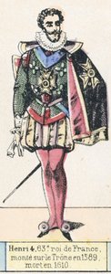 Henri 4, 63:e kung av Frankrike, besteg tronen 1589, dog 1610 (färgad gravyr) av French School