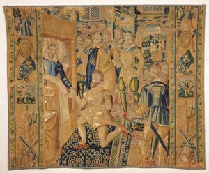 Henri III (1551-89) de Valois ger maktbeteckningarna till Henri III (1553-1610) de Bourbon av French School