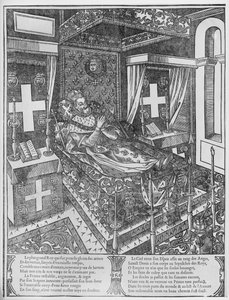 Henri IV (1553-1610) på sin dödsbädd, 1610 av French School