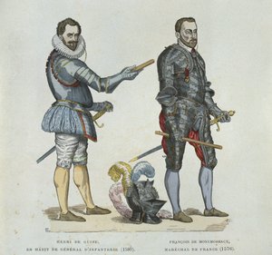 Henri av Guise (1549-88) och Francois de Montmorency (1530-79), från en gravyr från tiden av French School