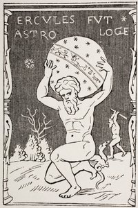 Hercules håller världen på ryggen medan Atlas samlar på Hesperides äpplen, från 