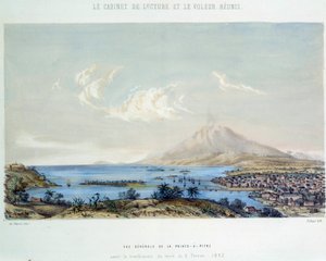 De franska koloniernas historia: allmän bild av Pointe a Pitre (Pointe-a-Pitre) i Guadeloupe (Antillerna) före jordbävningen den 8/02/1843 av French School