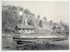 De franska koloniernas historia: utsikt över vattenslottet eller Gueydon-kanalen vid Fort de France på Martinique (Antillerna), slutet av 1800-talets Chartres musee des Beaux Arts av French School
