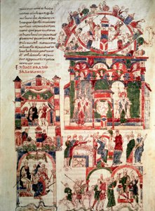 Historia om kung Salomos liv Page i Bibeln från Noailles (eller Bibeln från Sant Pere de Roda eller Saint Pierre de Rodas) 10- eller 1100-talets Paris, B.N. av French School